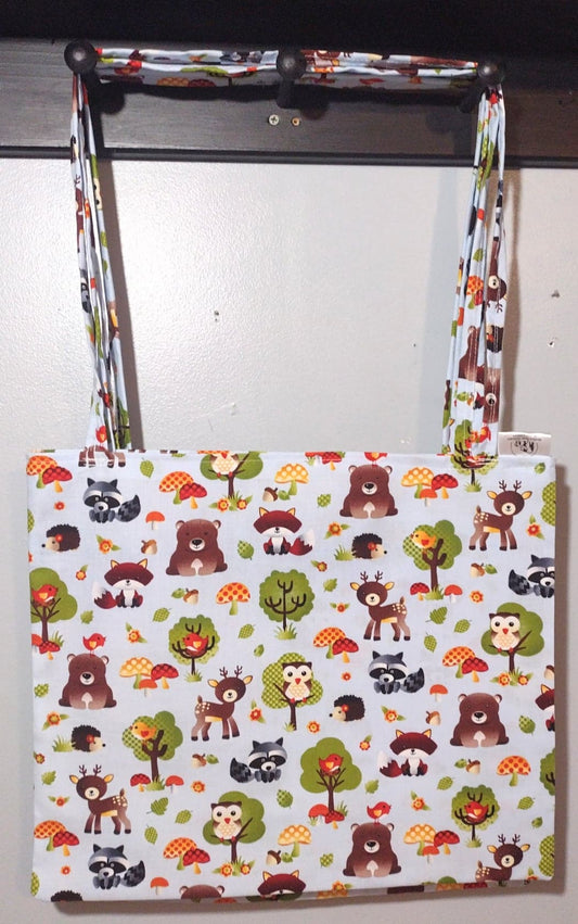 Handmade Reusable Cotton Tote Bag ~ Woodland Animal Print ~ Double Stitched Handles ~ Mother Bear Skincare