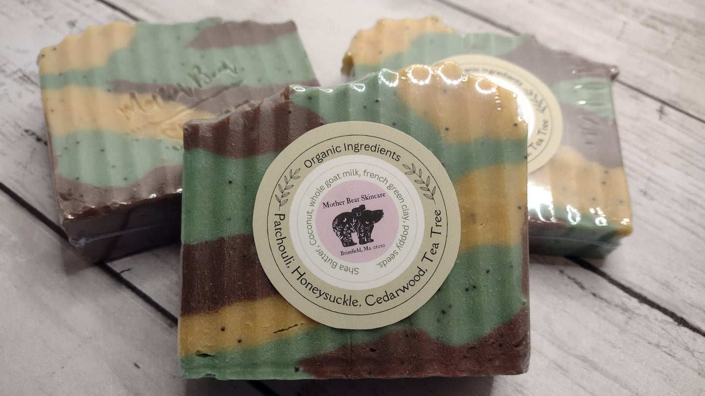 Patchouli, Honeysuckle, Cedarwood, Tea Tree Organic Body Bar Soap/Men/Woman